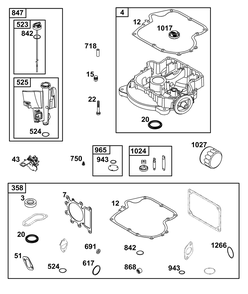 Crankcase Cover/Sump And Lubrication Group Diagram and Parts List for 31R977-0106-G1 200000 - 399999 Briggs and Stratton Engine